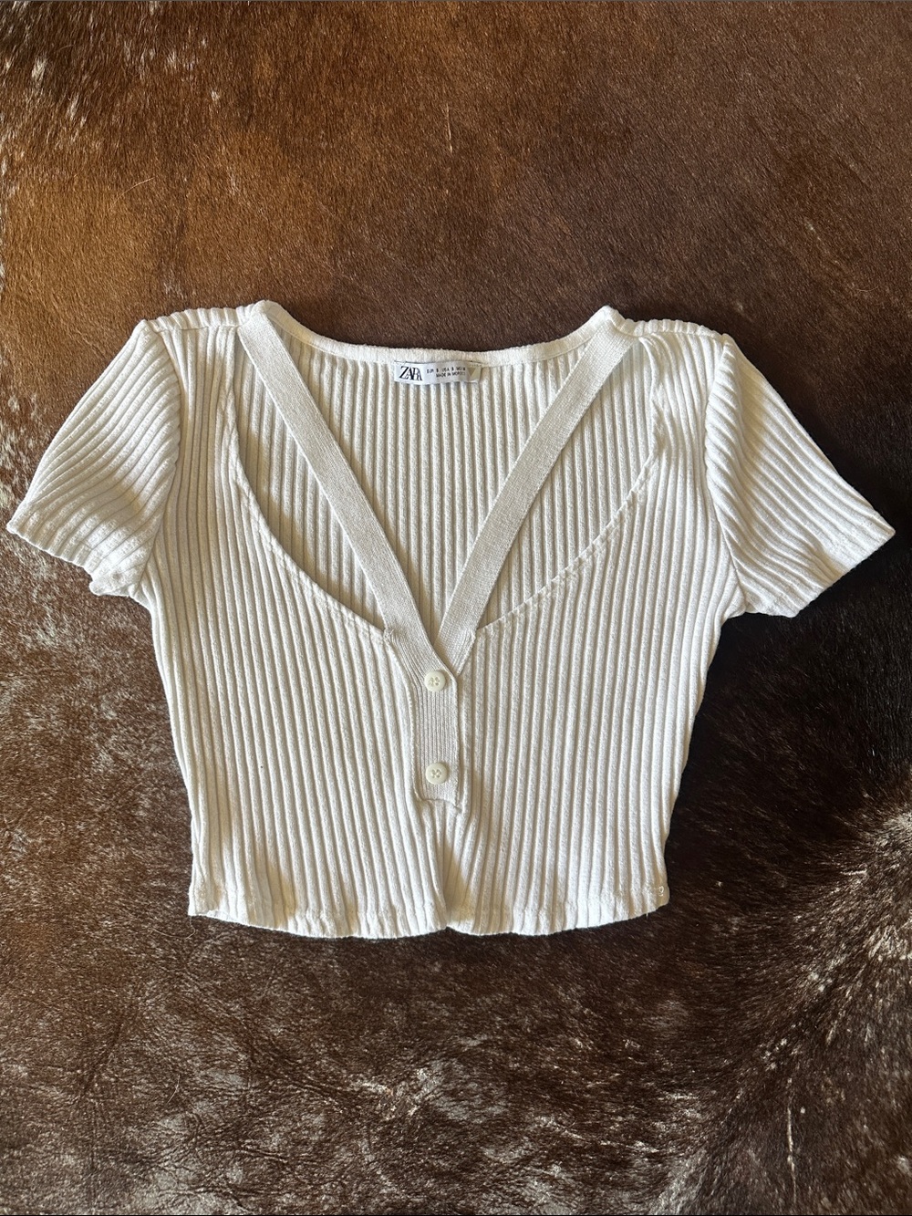 ZARA Ribbed V‑Neck Crop Top